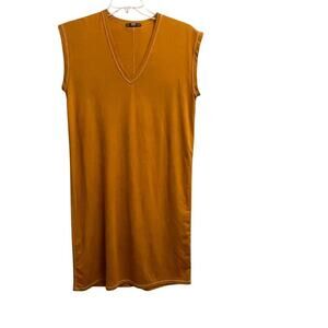 Zara Womens Size Small Pull On Dress V Neck Cap Sleeve Gold Bronze